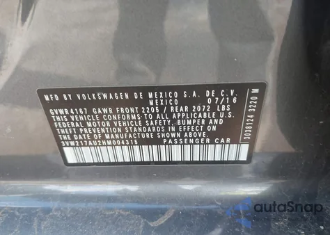 2017 Volkswagen Golf Tsi S 4-Door из США, поврежденный, VIN 3VW217AU2HM004315